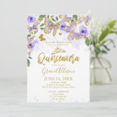 Invitation bilingue Papillon Violet pour Quinceañe (Debout devant)