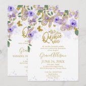Invitation bilingue pour Quinceanera papillon (Devant / Derrière)