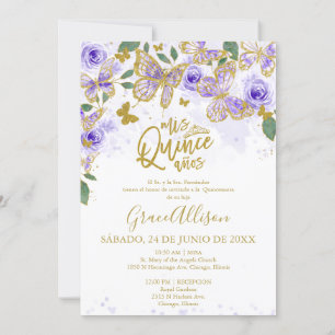 Invitation bilingue pour Quinceanera papillon