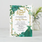 Invitation Bilingue Quinceanera Butterflys Emerald Green (Debout devant)