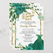 Invitation Bilingue Quinceanera Butterflys Emerald Green (Devant / Derrière)