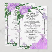 Invitation Bilingue Quinceanera Butterflys Lavender Gown (Devant / Derrière)