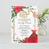 Invitation Bilingue Quinceanera Butterflys Red Gown (Debout devant)