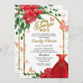 Invitation Bilingue Quinceanera Butterflys Red Gown (Devant / Derrière)