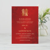 Invitation Bilingue | Simple Rouge Or Mariage Chinois (Debout devant)