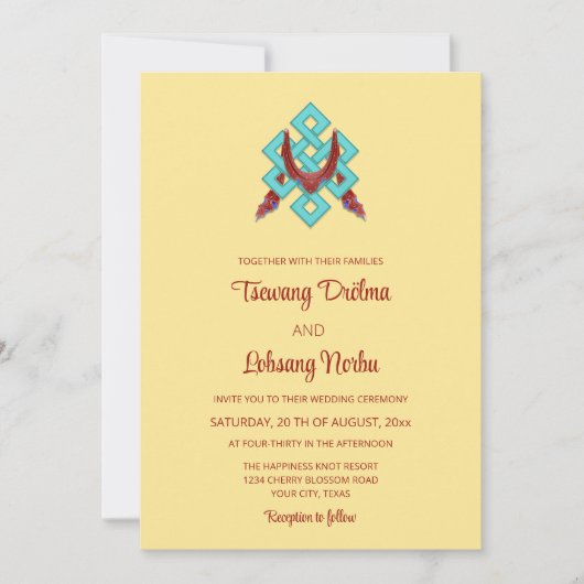 Invitation BILINGUE Type De Bonheur | Mariage tibétain (Devant)