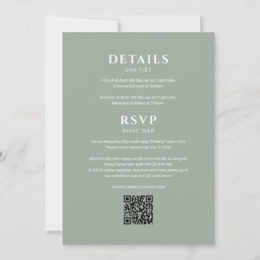 Invitation Bilingue Vietnamienne Peony Song Hy Mariage (Dos)