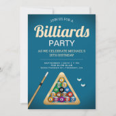 Invitation Billard Bleu Billard Billard Snooker Anniversaire (Devant)