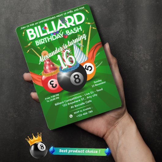 Invitation Billard de fête Boules de billard personnalisé Tab