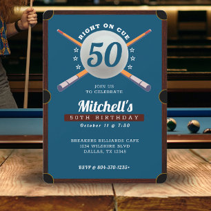 Invitation Billard de piscine 50e Anniversaire Bleu