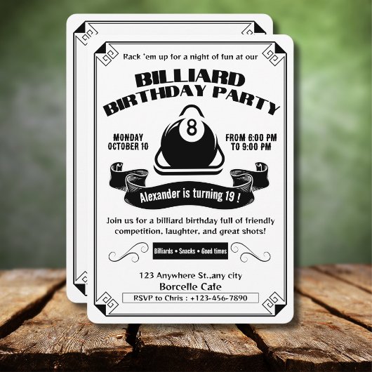 Invitation Billard vintage Anniversaire Piscine de fête Thème
