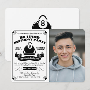 Invitation Billard vintage Anniversaire Piscine Photo Blanc