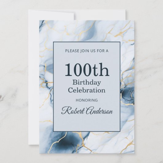 Invitation Bille de marbre bleu clair 100e anniversaire (Devant)