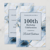 Invitation Bille de marbre bleu clair 100e anniversaire (Devant / Derrière)