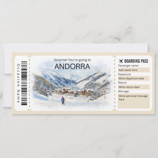 Invitation Billet avion Andorre modifiable, voyage Andorre (Devant)
