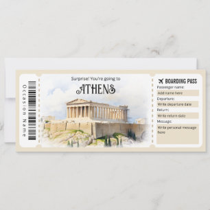 Invitation Billet Avion Athènes modifiable, Voyage en Grèce