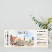 Invitation Billet Avion Bruges modifiable, Voyage Belgique (Debout devant)