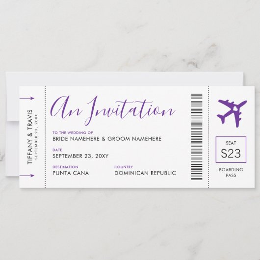 Invitation Billet Avion de Passe d'embarquement Mariage de vo (Devant)