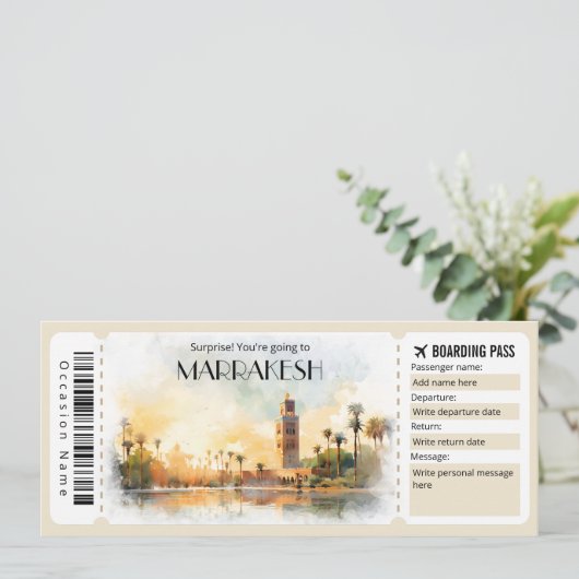 Invitation Billet avion Editable Marrakesh Boarding Pass (Debout devant)