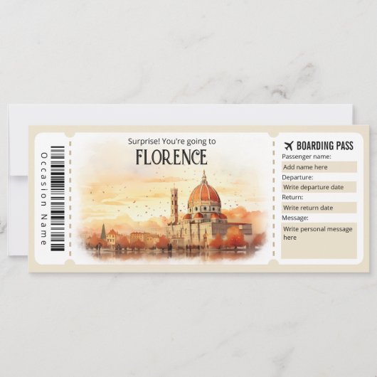 Invitation Billet Avion Florence modifiable, Italie Trip (Devant)