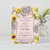 Invitation Billet Baby shower de tournesol rose et jaune (Debout devant)