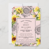 Invitation Billet Baby shower de tournesol rose et jaune (Devant)