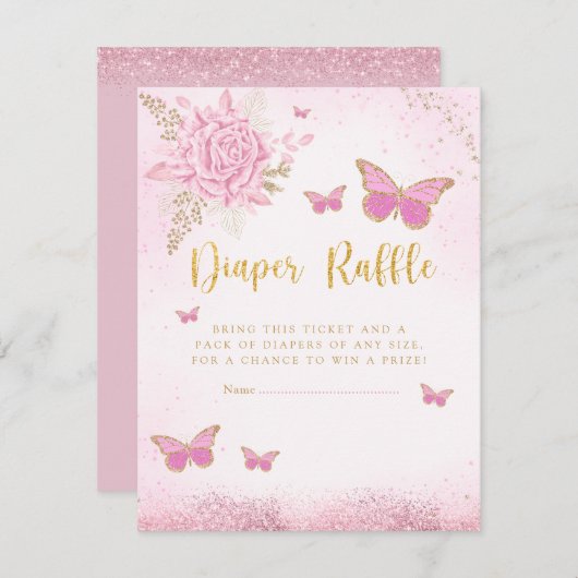Invitation Billet Baby shower Papillon rose Refle (Devant / Derrière)
