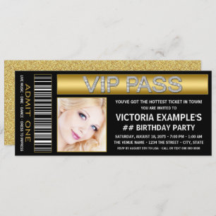 Invitation Billet Black Gold VIP Pass Anniversaire