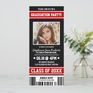 Invitation Billet Black Red Sporty Graduy Party