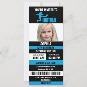 Invitation Billet Bleu Black Football Anniversaire Photo