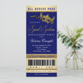 Invitation Billet Blue Gold Sweet 16 Masquerade Party (Debout devant)