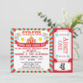 Invitation Billet Blue Red Circus Circus Tente Anniversaire (Debout devant)