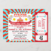 Invitation Billet Blue Red Circus Circus Tente Anniversaire (Devant / Derrière)