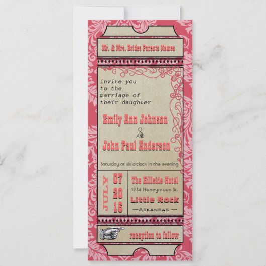 Invitation Billet Broadway Playbill Mariage Raspberry Pink (Devant)