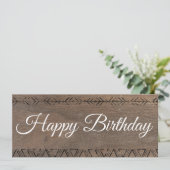 Invitation Billet cadeau à l'aspect bois rustique bohème (Debout devant)