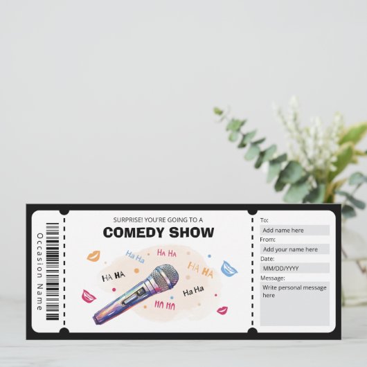 Invitation Billet cadeau comique Show, Billet comique Stand U (Debout devant)