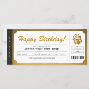 Invitation Billet Cadeau Concert Surprise Or