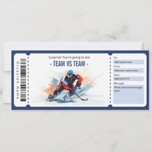 Invitation Billet cadeau de jeu de hockey surprise (Devant)