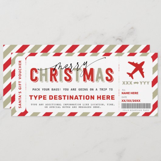 Invitation Billet cadeau de Noël Boarding Pass (Devant / Derrière)