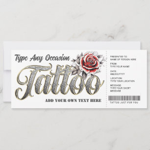 Invitation Billet cadeau de tatouage Rose personnalisable