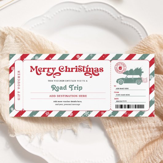 Invitation Billet cadeau de voyage pour Noël