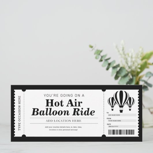 Invitation Billet cadeau expérience en montgolfière (Debout devant)