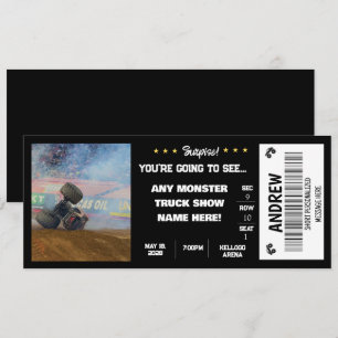 INVITATION BILLET CADEAU MONSTRE CAMIONS SURPRISE