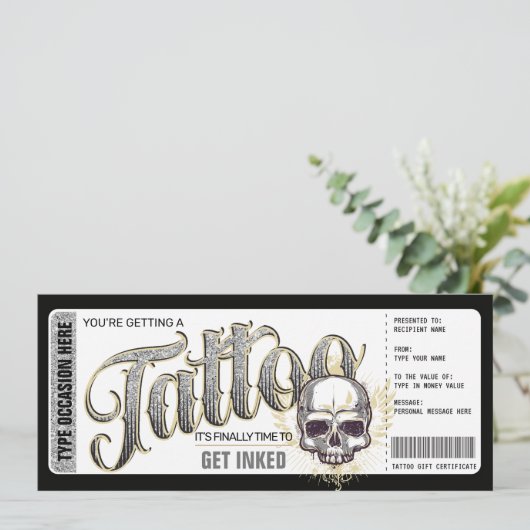 Invitation Billet cadeau pour un tatouage Get Inked (Debout devant)