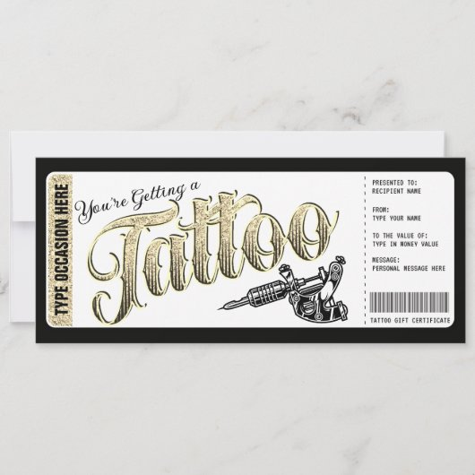 Invitation Billet cadeau pour un tatouage Get Inked (Devant)