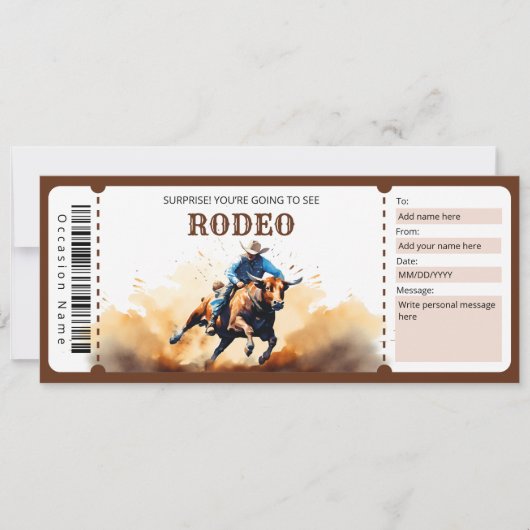 Invitation Billet cadeau surprise Bull Rodeo (Devant)