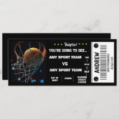 INVITATION BILLET CADEAU SURPRISE DE BASKET-BALL (Devant / Derrière)