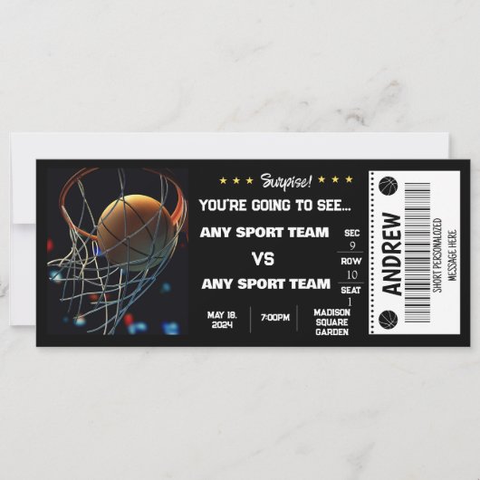 INVITATION BILLET CADEAU SURPRISE DE BASKET-BALL (Devant)