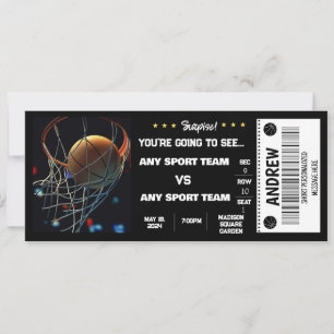 INVITATION BILLET CADEAU SURPRISE DE BASKET-BALL