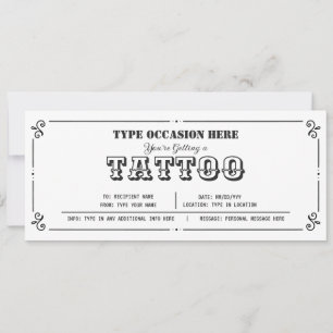 Invitation Billet cadeau Tattoo personnalisable N'importe que